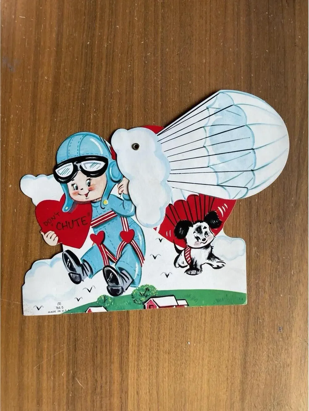 Valentine Card Boy Parachute Dropping With Dog Mechanical Valentine Card